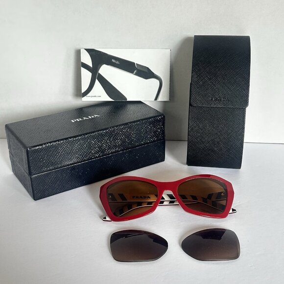 Prada Italy Women Sunglasses Butterfly Red Used Frames New Lenses & Case SPR 07X - Picture 2 of 16